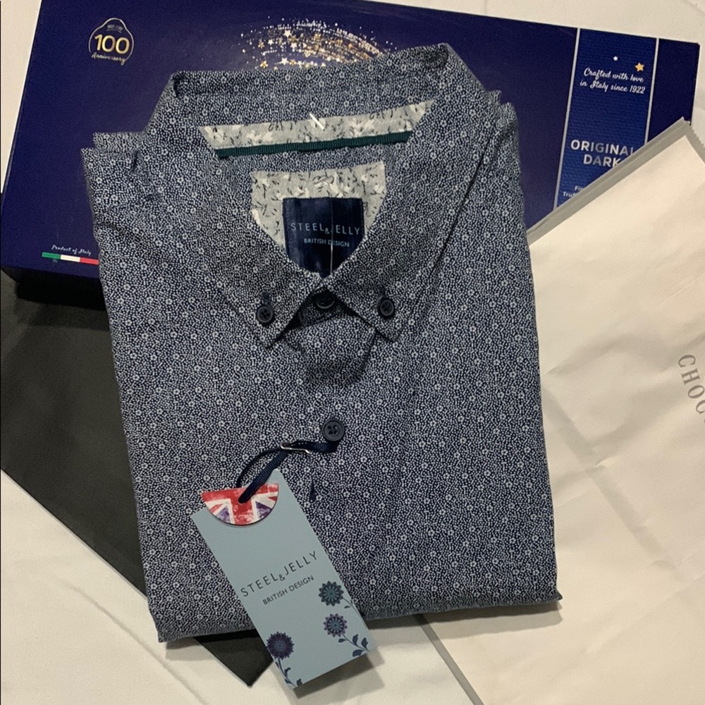 Steel & Jelly Navy Casual Button Down Shirt with mini floral print shirt Pattern
